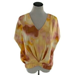 Andrew Marc New York Blouse Women's Medium Tie Dye Pleated Elastic Waist Top NEW